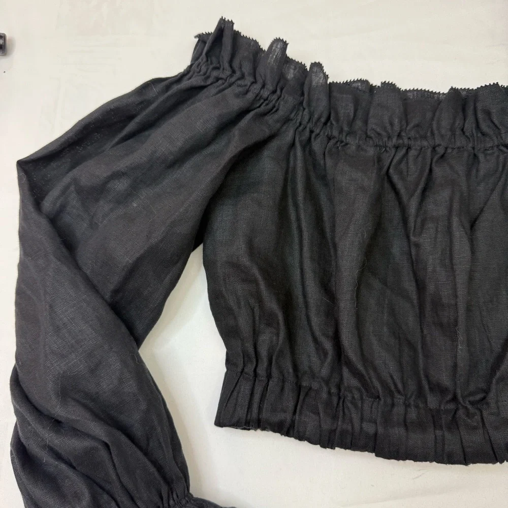 STAUD Black Off-Shoulder Puff Sleeve Blouse MEDIUM - Picture 7 of 8
